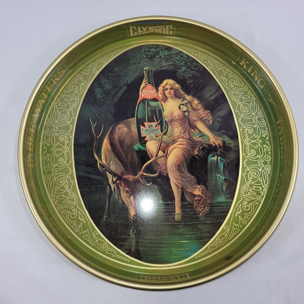 Clysmic Table Water 14" Serving Tray Tin Metal Round Bar